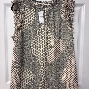 LOFT Women's Ruffled Patterned Blouse - Black and Cream